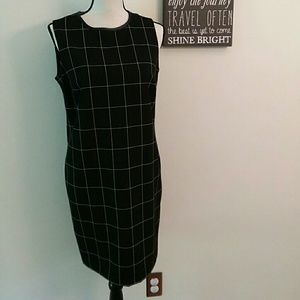 RALPH LAUREN WindowPane Check Leather Trim Dress